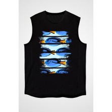 Darkhane Tang Cerrah Balığı Siyah Unisex Kolsuz Tişört Kesik Kol T-Shirt