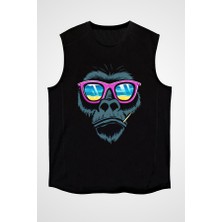 Darkhane Gözlüklü Goril Siyah Unisex Kolsuz Tişört Kesik Kol T-Shirt