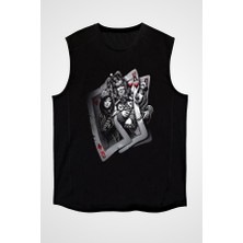 Darkhane Poker Siyah Unisex Kolsuz Tişört Kesik Kol T-Shirt