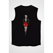 Darkhane Tarz Kız Kırmızı Etek Siyah Unisex Kolsuz Tişört Kesik Kol T-Shirt
