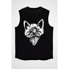 Darkhane Entellektüel Kedi Siyah Unisex Kolsuz Tişört Kesik Kol T-Shirt