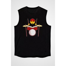 Darkhane Baterist Emoji Siyah Unisex Kolsuz Tişört Kesik Kol T-Shirt