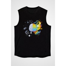 Darkhane Sağ Beyin Sol Beyin Siyah Unisex Kolsuz Tişört Kesik Kol T-Shirt