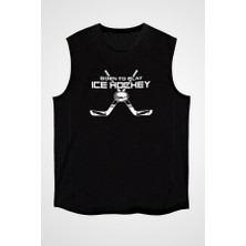 Darkhane Buz Hokeyi Siyah Unisex Kolsuz Tişört Kesik Kol T-Shirt