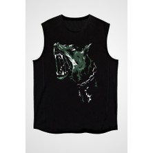 Darkhane Kuduz Köpek Siyah Unisex Kolsuz Tişört Kesik Kol T-Shirt