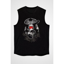Darkhane Meksikalı Kurukafa Siyah Unisex Kolsuz Tişört Kesik Kol T-Shirt