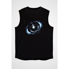 Darkhane Uzay Siyah Unisex Kolsuz Tişört Kesik Kol T-Shirt