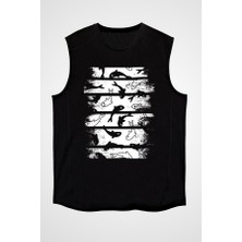 Darkhane Yunus Balığı Siyah Unisex Kolsuz Tişört Kesik Kol T-Shirt