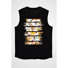 Darkhane Sihirbaz Fil Sirk Fili Şapkada Tavşan Siyah Unisex Kolsuz Tişört Kesik Kol T-Shirt