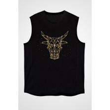 Darkhane Boğa Burcu Siyah Unisex Kolsuz Tişört Kesik Kol T-Shirt