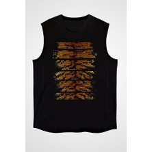 Darkhane Kaplan Deseni Siyah Unisex Kolsuz Tişört Kesik Kol T-Shirt