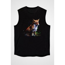 Darkhane Tilki Siyah Unisex Kolsuz Tişört Kesik Kol T-Shirt