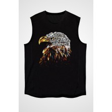 Darkhane Renkli Kartal Siyah Unisex Kolsuz Tişört Kesik Kol T-Shirt
