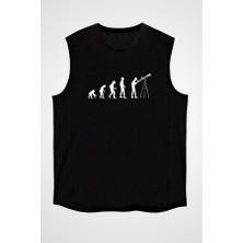 Darkhane Teleskop Evrim Siyah Unisex Kolsuz Tişört Kesik Kol T-Shirt