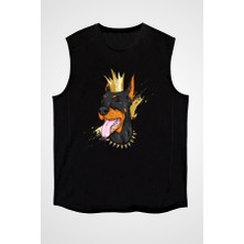 Darkhane Kral Köpek Doberman Siyah Unisex Kolsuz Tişört Kesik Kol T-Shirt