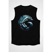 Darkhane Göktürk Bozkurt Siyah Unisex Kolsuz Tişört Kesik Kol T-Shirt