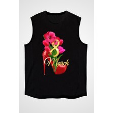 Darkhane 8 Mart Dünya Kadınlar Günü Siyah Unisex Kolsuz Tişört Kesik Kol T-Shirt