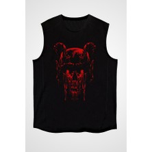 Darkhane Şeytan Kurukafa Siyah Unisex Kolsuz Tişört Kesik Kol T-Shirt