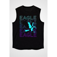 Darkhane Eagle Kartal Siyah Unisex Kolsuz Tişört Kesik Kol T-Shirt