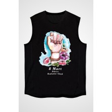 Darkhane 8 Mart Dünya Kadınlar Günü Siyah Unisex Kolsuz Tişört Kesik Kol T-Shirt