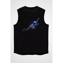 Darkhane Renkli Kurbağa Siyah Unisex Kolsuz Tişört Kesik Kol T-Shirt