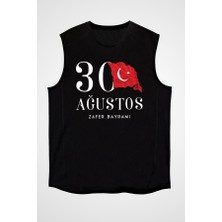 Darkhane 30 Ağustos Zafer Bayramı Siyah Unisex Kolsuz Tişört Kesik Kol T-Shirt