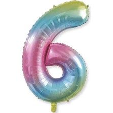Best Parti 6 Gökkuşağı Renk Rakam Folyo Balon 80 cm