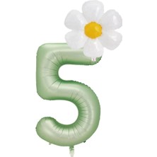 Best Parti 5 Yaş Su Yeşili Renk Rakam ve Papatya Folyo Balon Seti