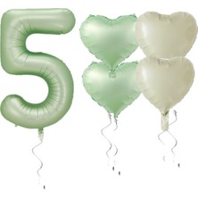 Best Parti Su Yeşili Renk Rakam Kalp Folyo Balon Seti Yaş 5