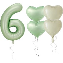 Best Parti Su Yeşili Renk Rakam Kalp Folyo Balon Seti Yaş 6