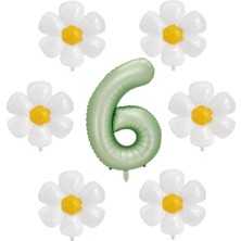 Best Parti Su Yeşili Renk Rakam ve 6 Adet Papatya Folyo Balon Seti Yaş 6