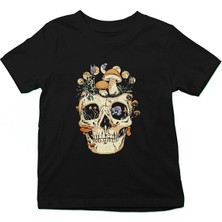 Darkhane Mantar Kurukafa Siyah Unisex Çocuk Tişört T-Shirt
