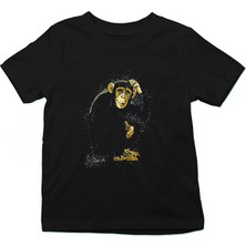 Darkhane Düşünen Maymun Siyah Unisex Çocuk Tişört T-Shirt