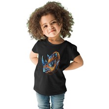 Darkhane Renkli Gergedan Siyah Unisex Çocuk Tişört T-Shirt