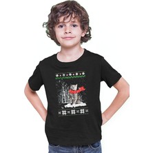 Darkhane Yılbaşı Yeni Yıl Kedisi Siyah Unisex Çocuk Tişört T-Shirt