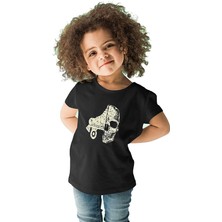 Darkhane Paten ve Kurukafa Siyah Unisex Çocuk Tişört T-Shirt