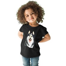Darkhane Sibirya Kurdu Husky Haski Sevgisi Siyah Unisex Çocuk Tişört T-Shirt