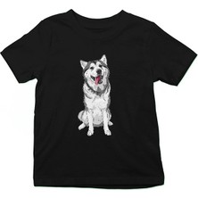 Darkhane Söz Dinleyen Sibirya Kurdu Husky Haski Siyah Unisex Çocuk Tişört T-Shirt