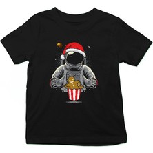 Darkhane Yeni Yıl Yılbaşı Astronot Siyah Unisex Çocuk Tişört T-Shirt