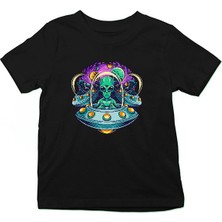 Darkhane Alien Istilası Siyah Unisex Çocuk Tişört T-Shirt