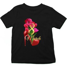 Darkhane 8 Mart Dünya Kadınlar Günü Siyah Unisex Çocuk Tişört T-Shirt