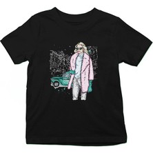 Darkhane Pembe Kürk Tarzlı Kız Fashion Siyah Unisex Çocuk Tişört T-Shirt
