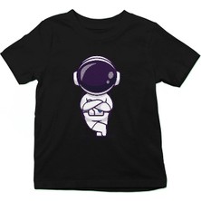 Darkhane Sıkılmış Astronot Siyah Unisex Çocuk Tişört T-Shirt