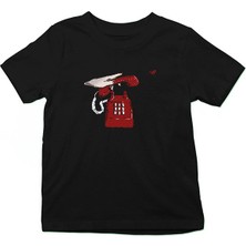 Darkhane Kırmızı Telefon Siyah Unisex Çocuk Tişört T-Shirt