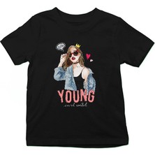 Darkhane Sevimli Genç ve Vahşi Trend Siyah Unisex Çocuk Tişört T-Shirt