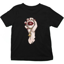 Darkhane El Aynası ve Makyaj Fashion Siyah Unisex Çocuk Tişört T-Shirt