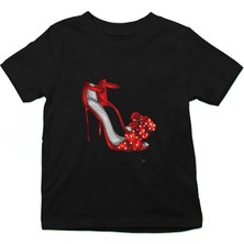Darkhane Kırmızı Stiletto Tarzı Fashion Siyah Unisex Çocuk Tişört T-Shirt