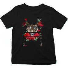Darkhane Güllü Kaplan Siyah Unisex Çocuk Tişört T-Shirt