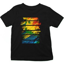Darkhane Renkli Papağan Kanadı Siyah Unisex Çocuk Tişört T-Shirt