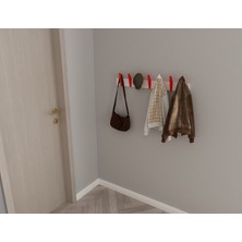 3 Boyutlu Hepsi Modern Duvar Kanca Askılık - 7 Adet Kırmızı Askılık - 80 cm Beyaz Mdflam - Model 104